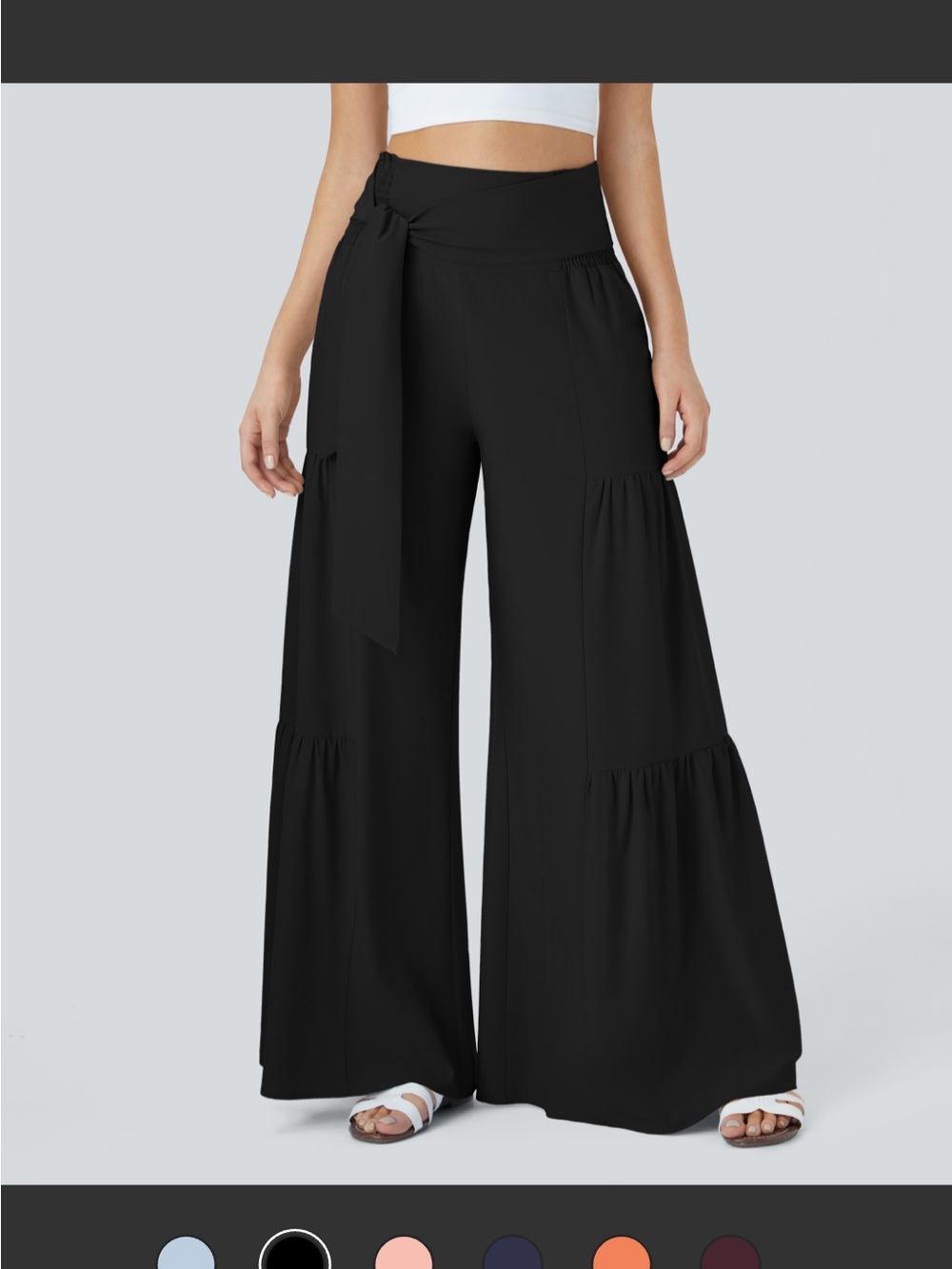 HALARA Black Wide-Leg Tie-Waist Palazzo Pants - Picture 2 of 3